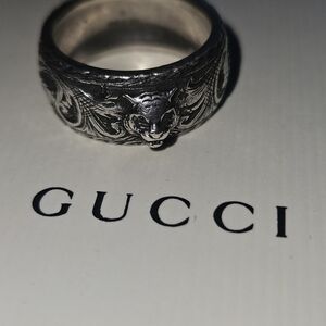 Gucci Garden Cat Head ARABESQUE Ring Silver AG925